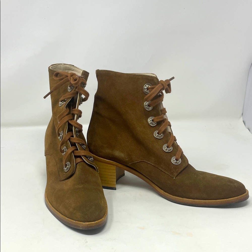 Anthropologie Freda Salvador Tavi Boho Tan Suede Lace-Up Boots Size 7.5